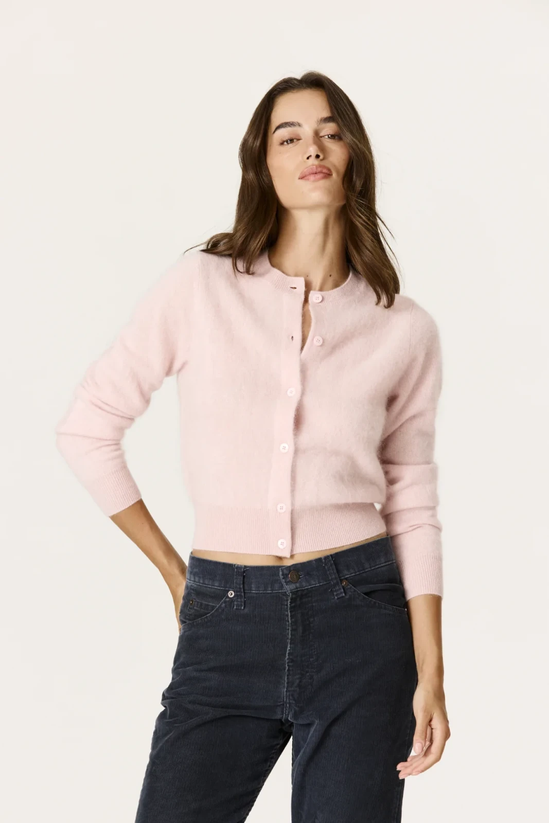 PALOMA BRUSHED CASHMERE CARDIGAN - PEONY