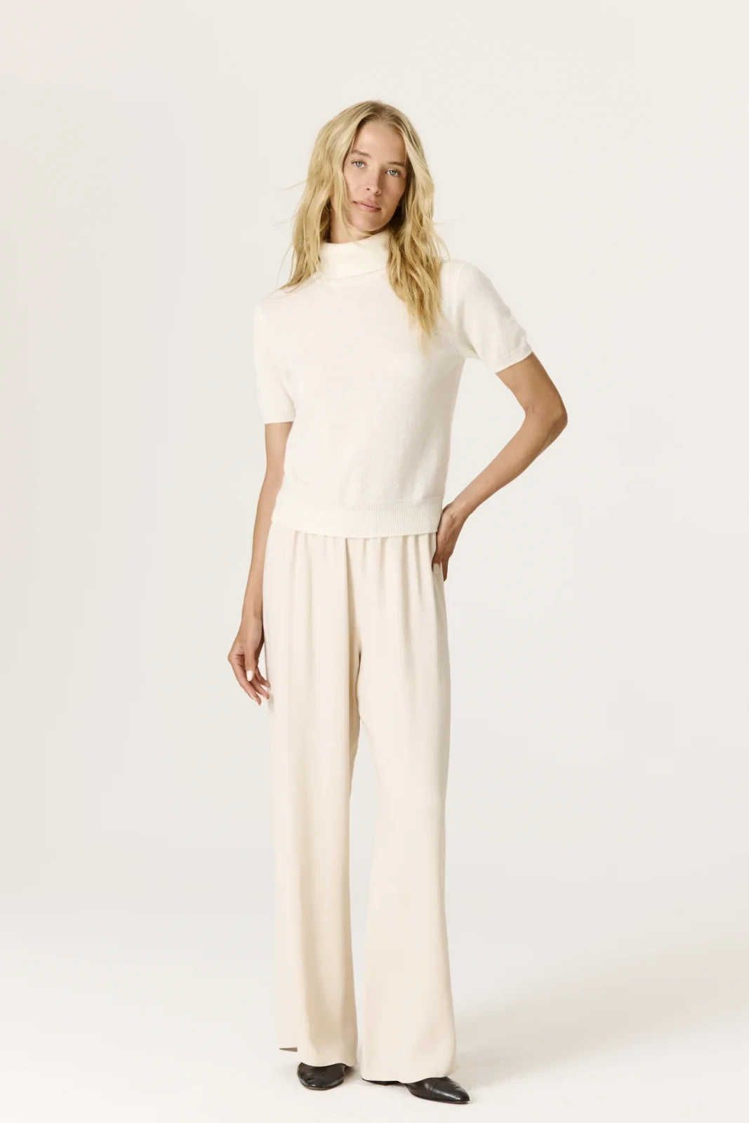 ESTHER CREPE WIDE LEG PANT - BARLEY