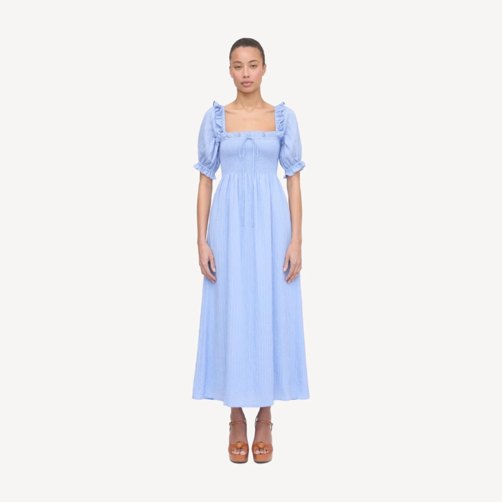 The Scarlett Nap Dress - Bluebird Tonal Seersucker