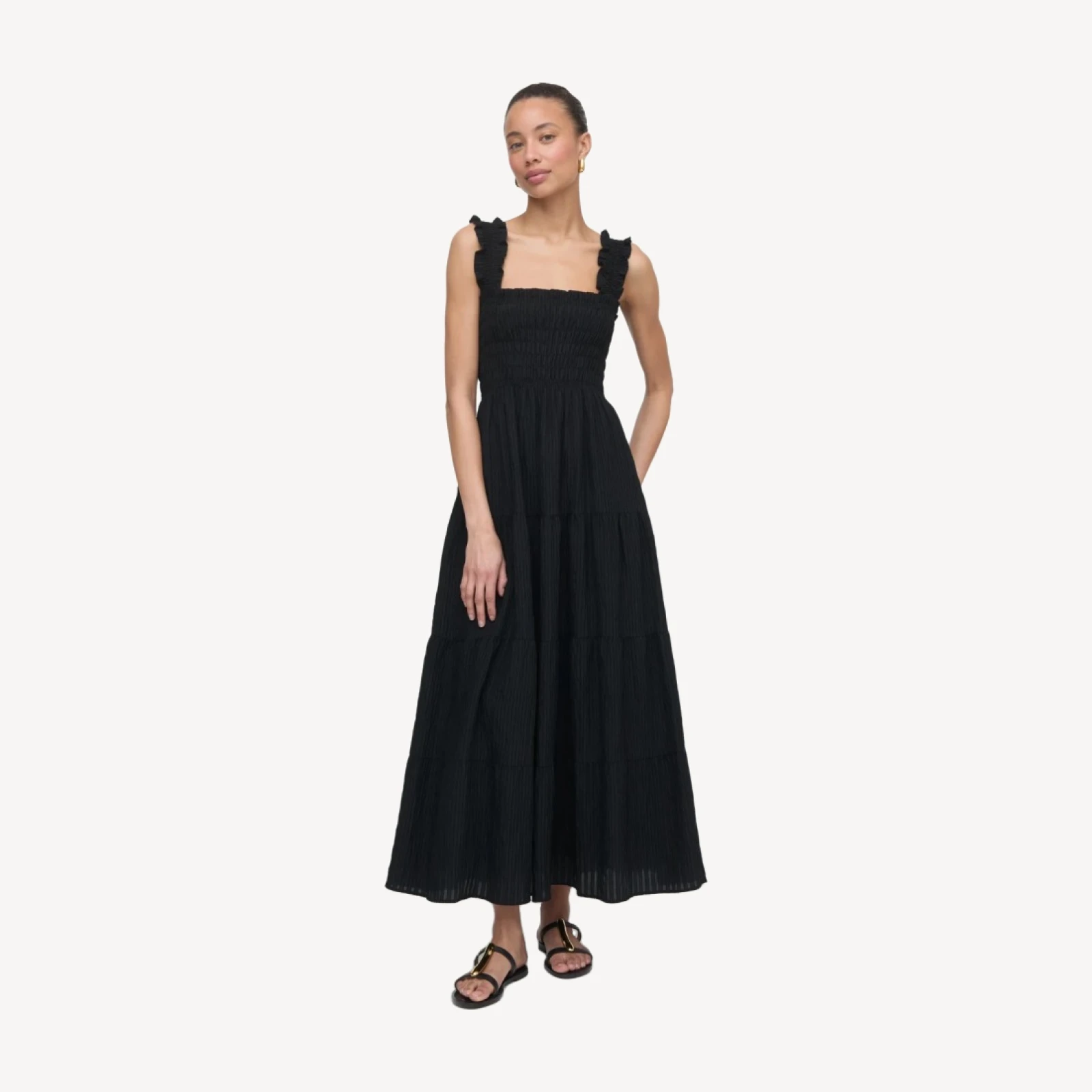 The Kimmy Maxi Nap Dress - Black Tonal Seersucker