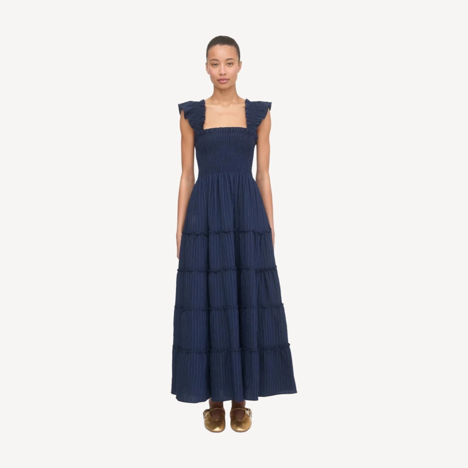 The Ellie Maxi Nap Dress - Navy Tonal Seersucker