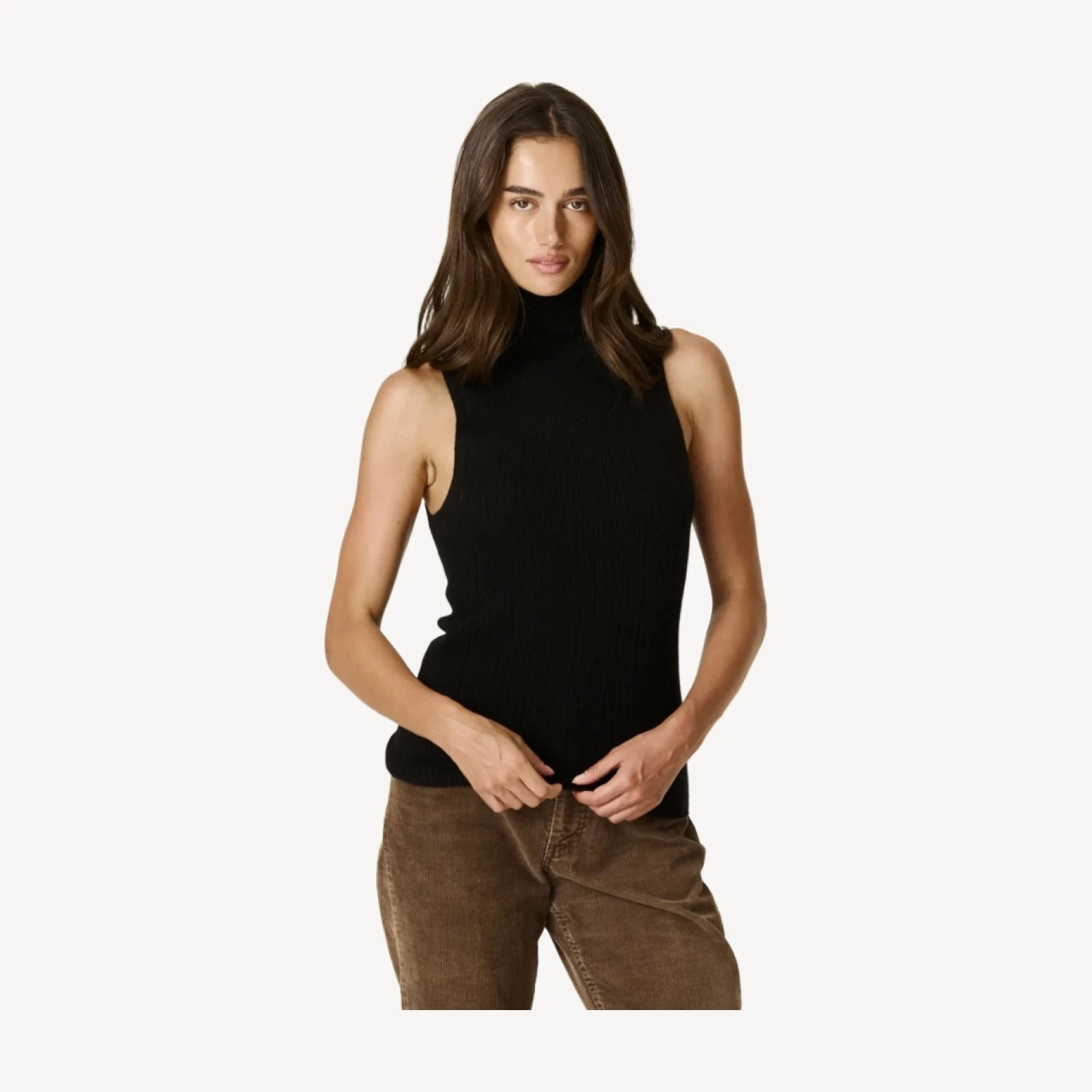 RENATA CASHMERE SLEEVELESS MOCK NECK - BLACK