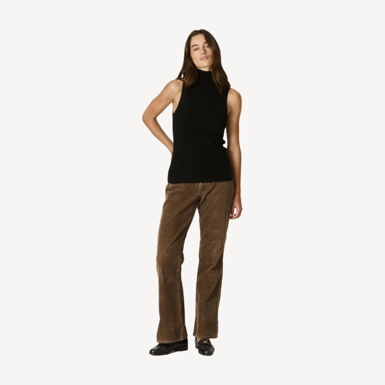 RENATA CASHMERE SLEEVELESS MOCK NECK - BLACK