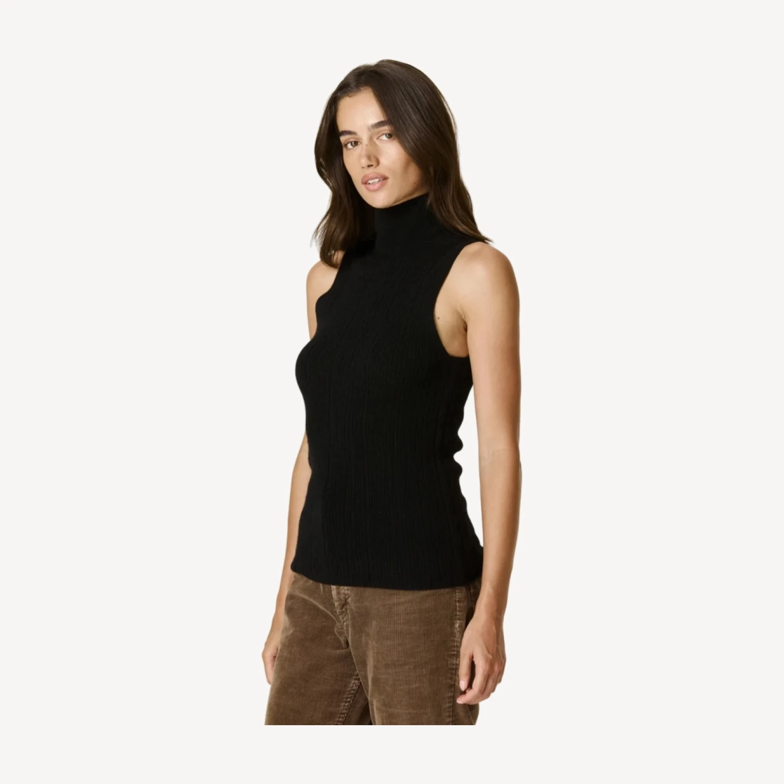 RENATA CASHMERE SLEEVELESS MOCK NECK - BLACK