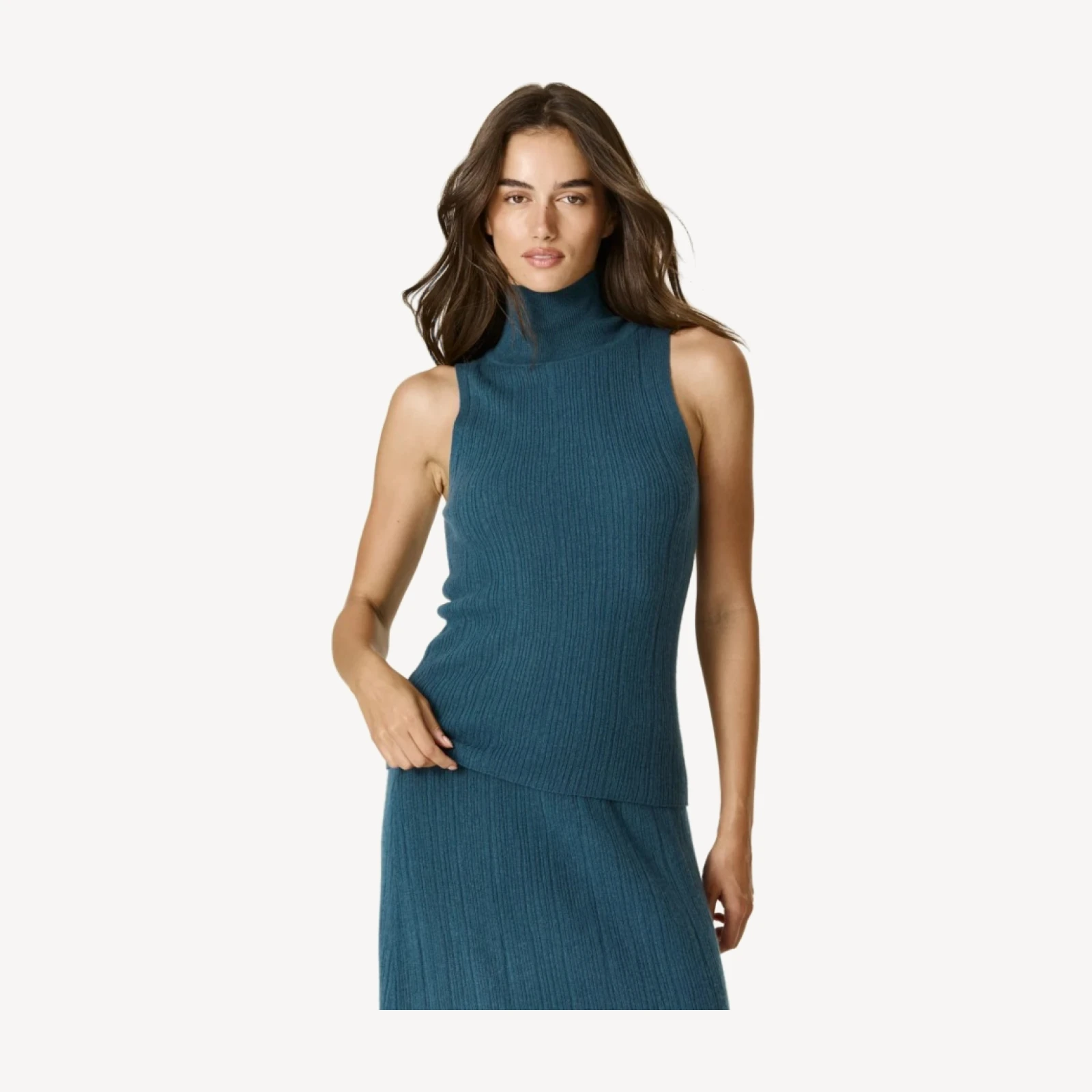 RENATA CASHMERE SLEEVELESS MOCK NECK - FRENCH TEAL