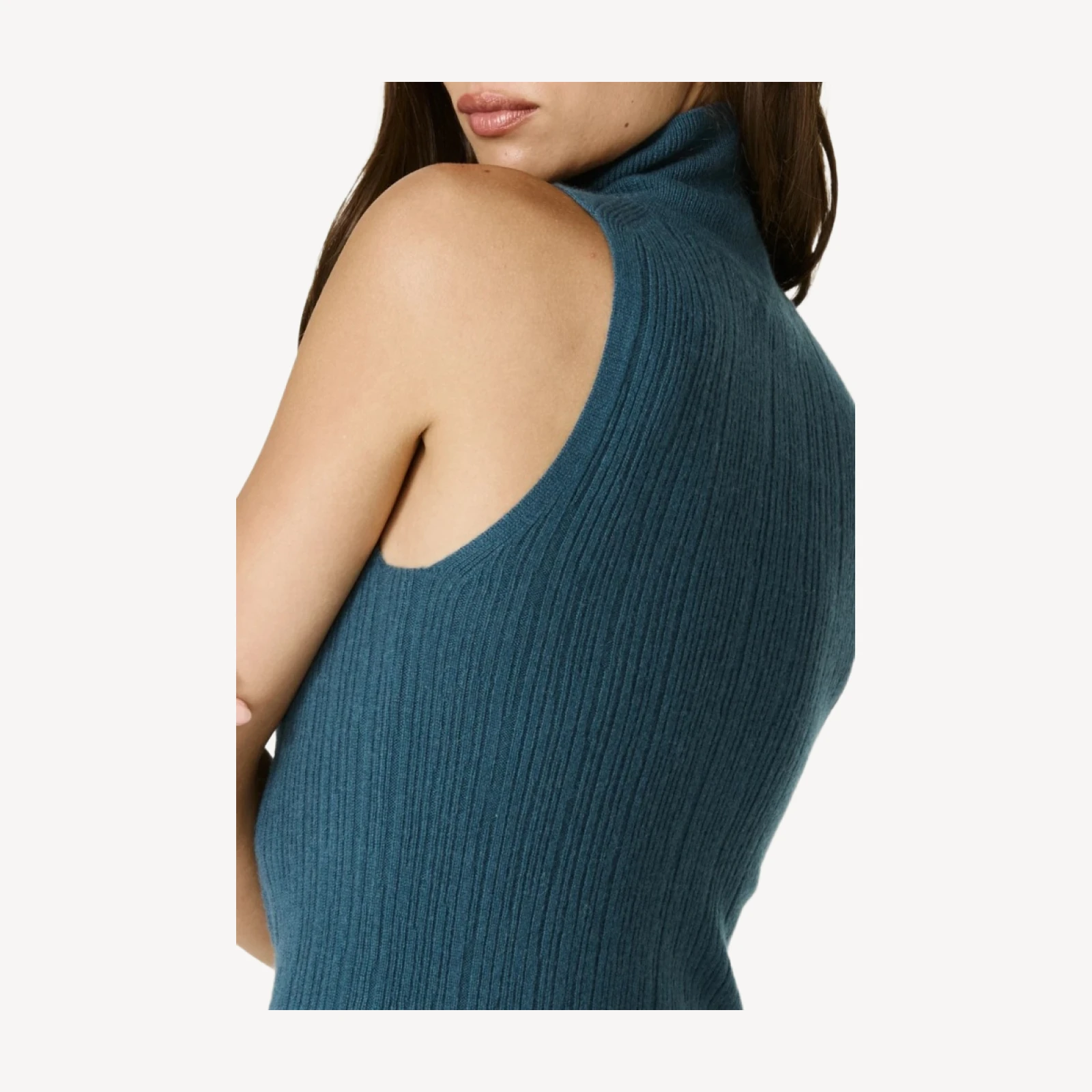 RENATA CASHMERE SLEEVELESS MOCK NECK - FRENCH TEAL
