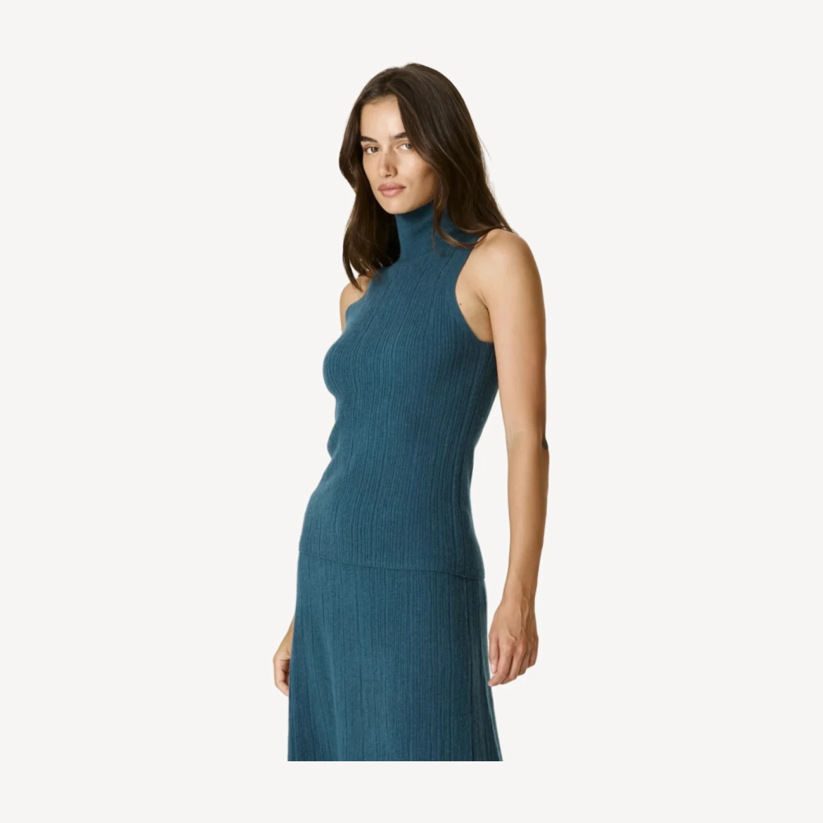 RENATA CASHMERE SLEEVELESS MOCK NECK - FRENCH TEAL