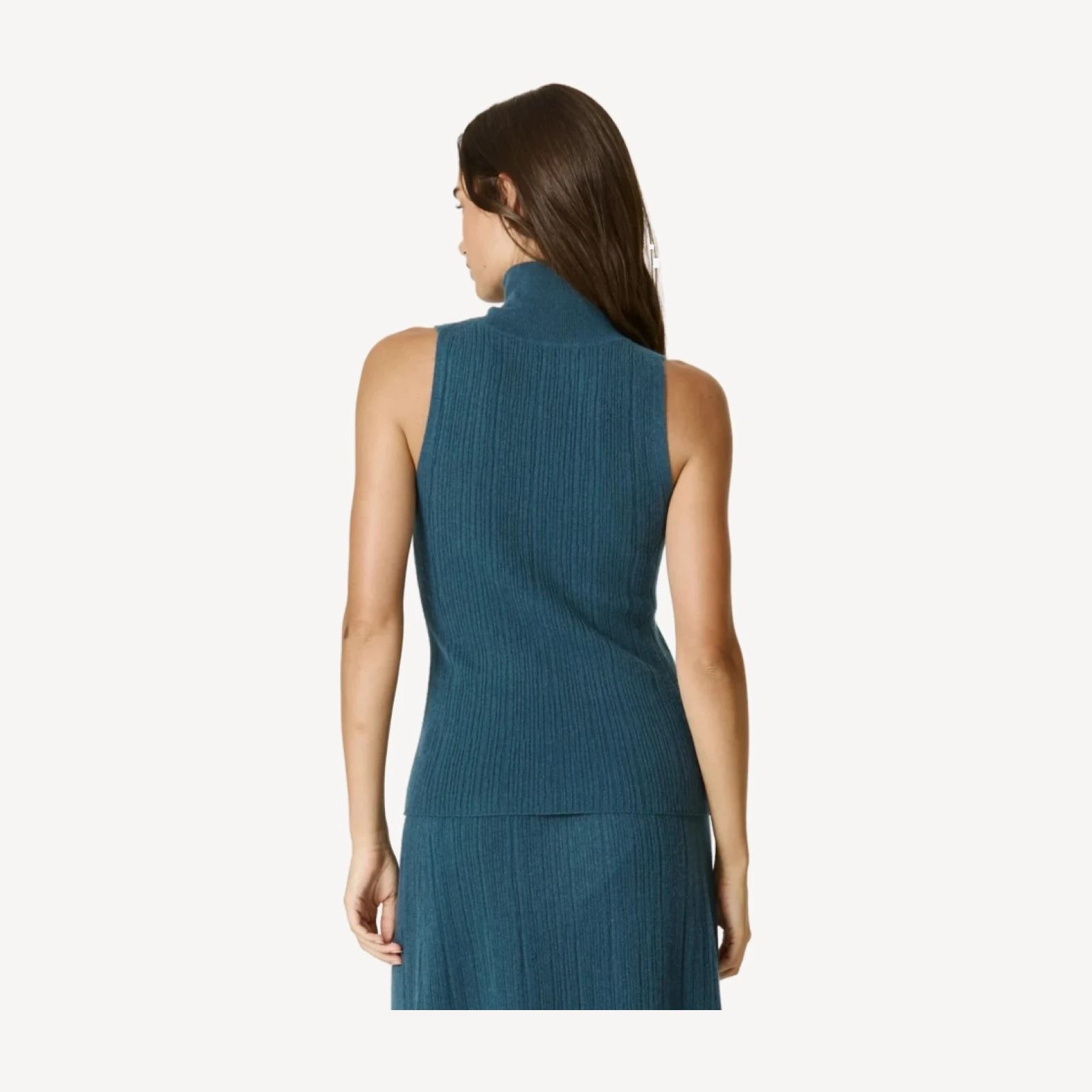 RENATA CASHMERE SLEEVELESS MOCK NECK - FRENCH TEAL