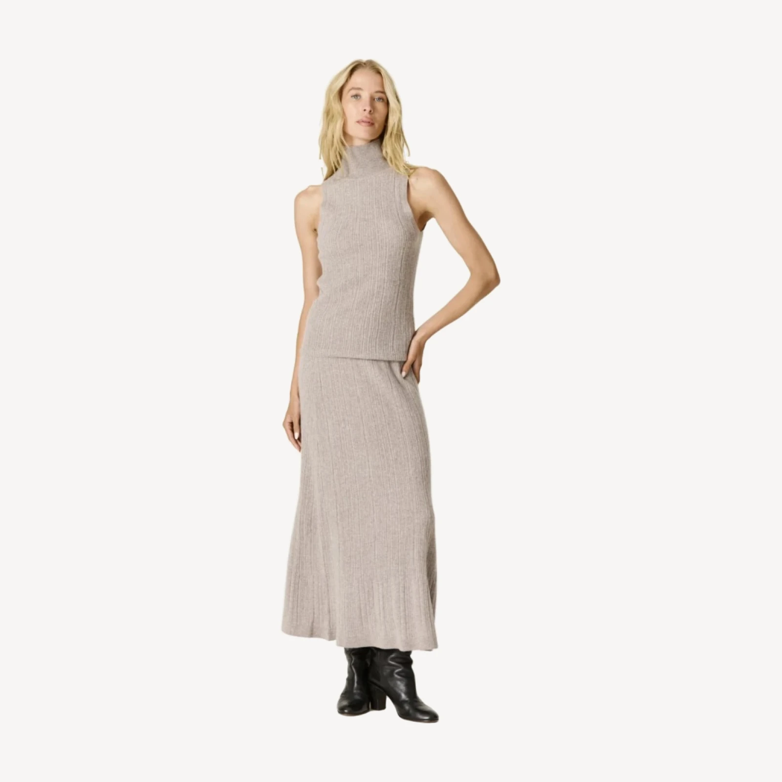 RENATA CASHMERE SLEEVELESS MOCK NECK - SMOKEY QUARTZ
