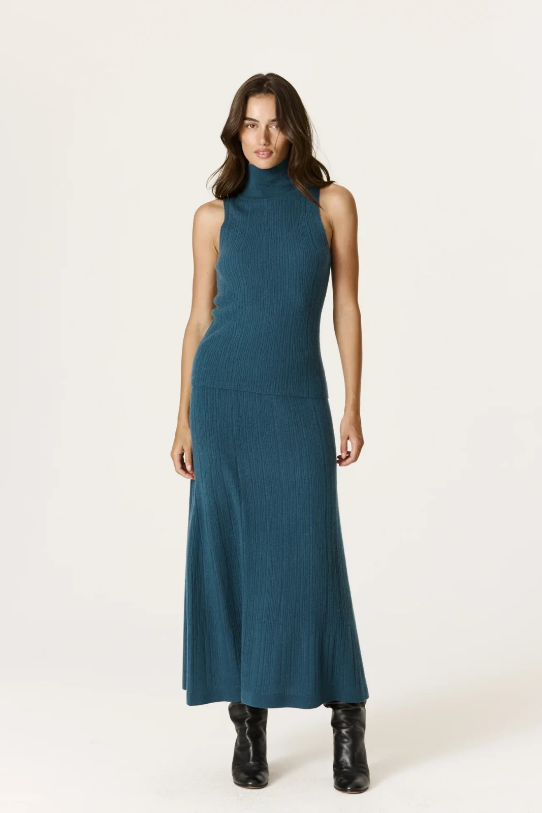 WILLA CASHMERE MIDI SKIRT - FRENCH TEAL