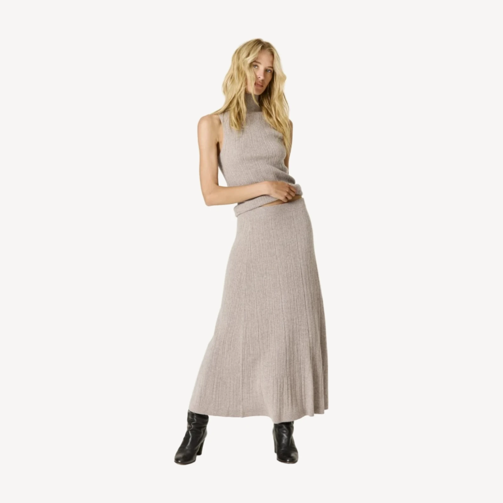 WILLA CASHMERE MIDI SKIRT - SMOKEY QUARTZ