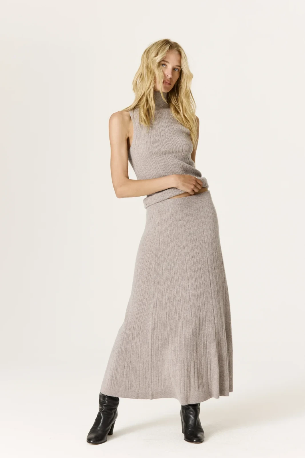 WILLA CASHMERE MIDI SKIRT - SMOKEY QUARTZ