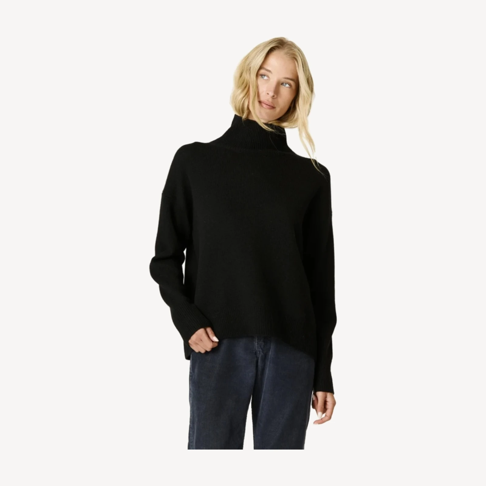 JOSLYNNE OVERSIZED CASHMERE TURTLENECK - BLACK