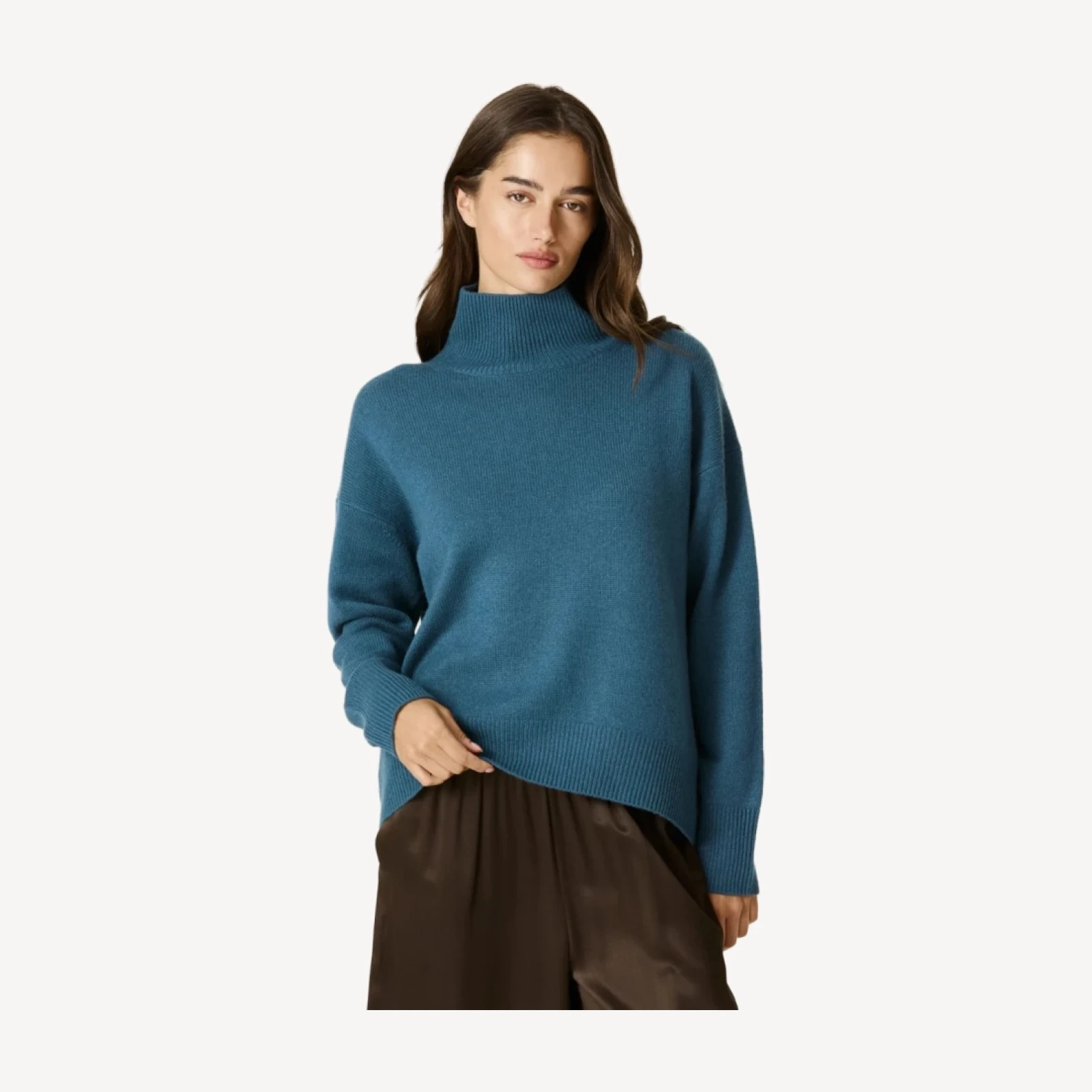 JOSLYNNE OVERSIZED CASHMERE TURTLENECK - FRENCH TEAL