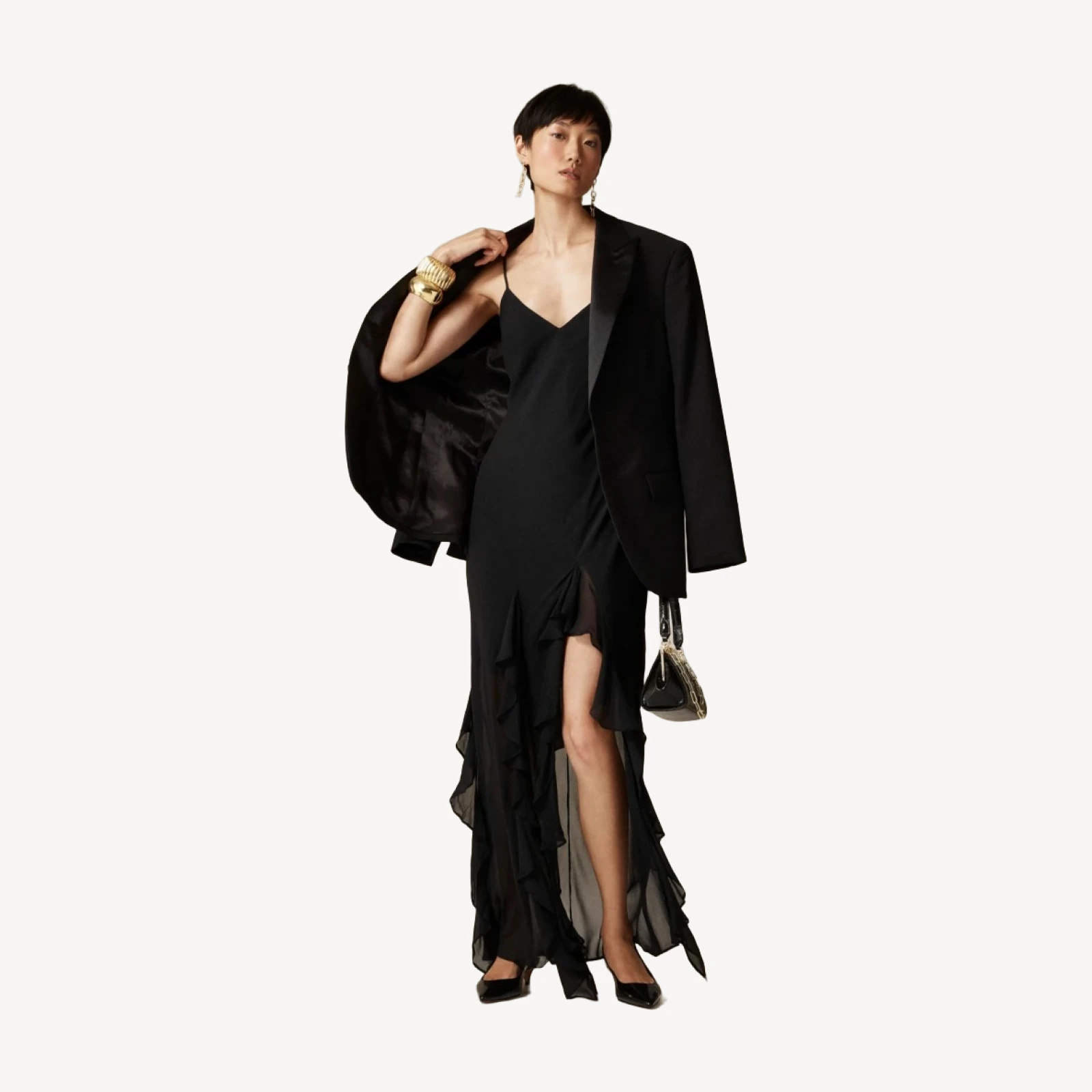 Ruffle slip dress in chiffon