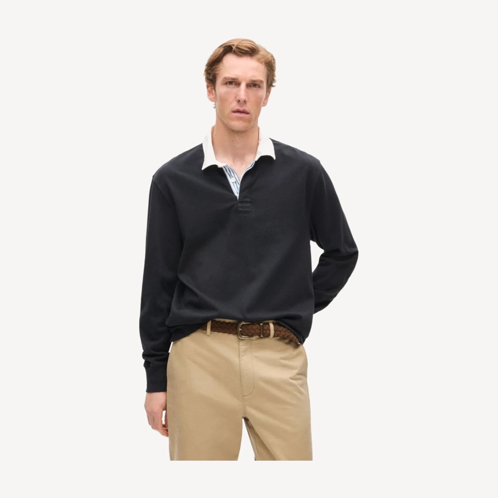 Rugby shirt with striped placket