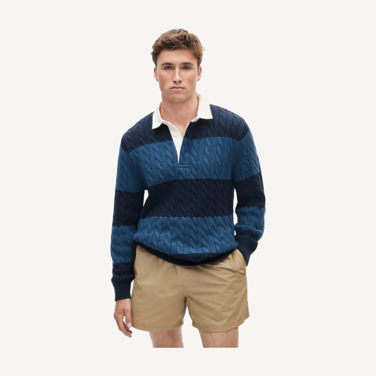 Heritage cotton cable-knit rugby sweater in stripe