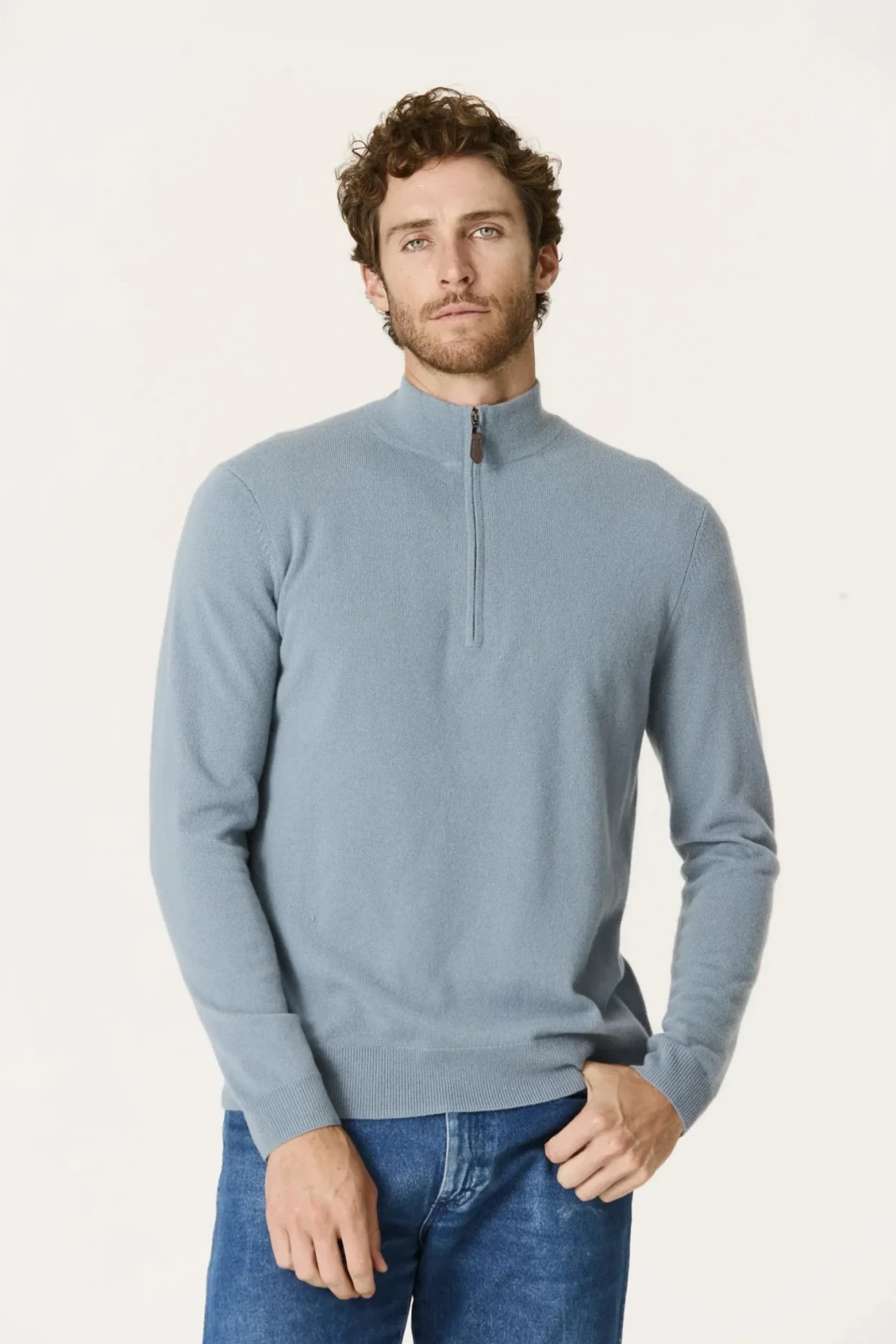 PHILLIP QUARTER-ZIP CASHMERE SWEATER - BATTLESHIP