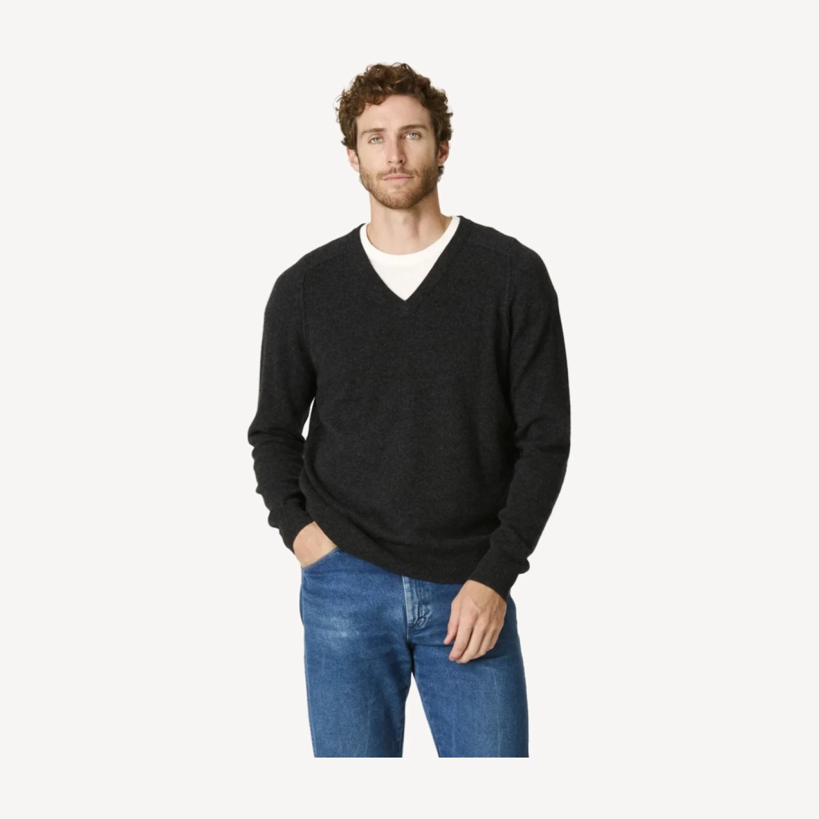 FERGUS CASHMERE V-NECK SWEATER - CHARCOAL