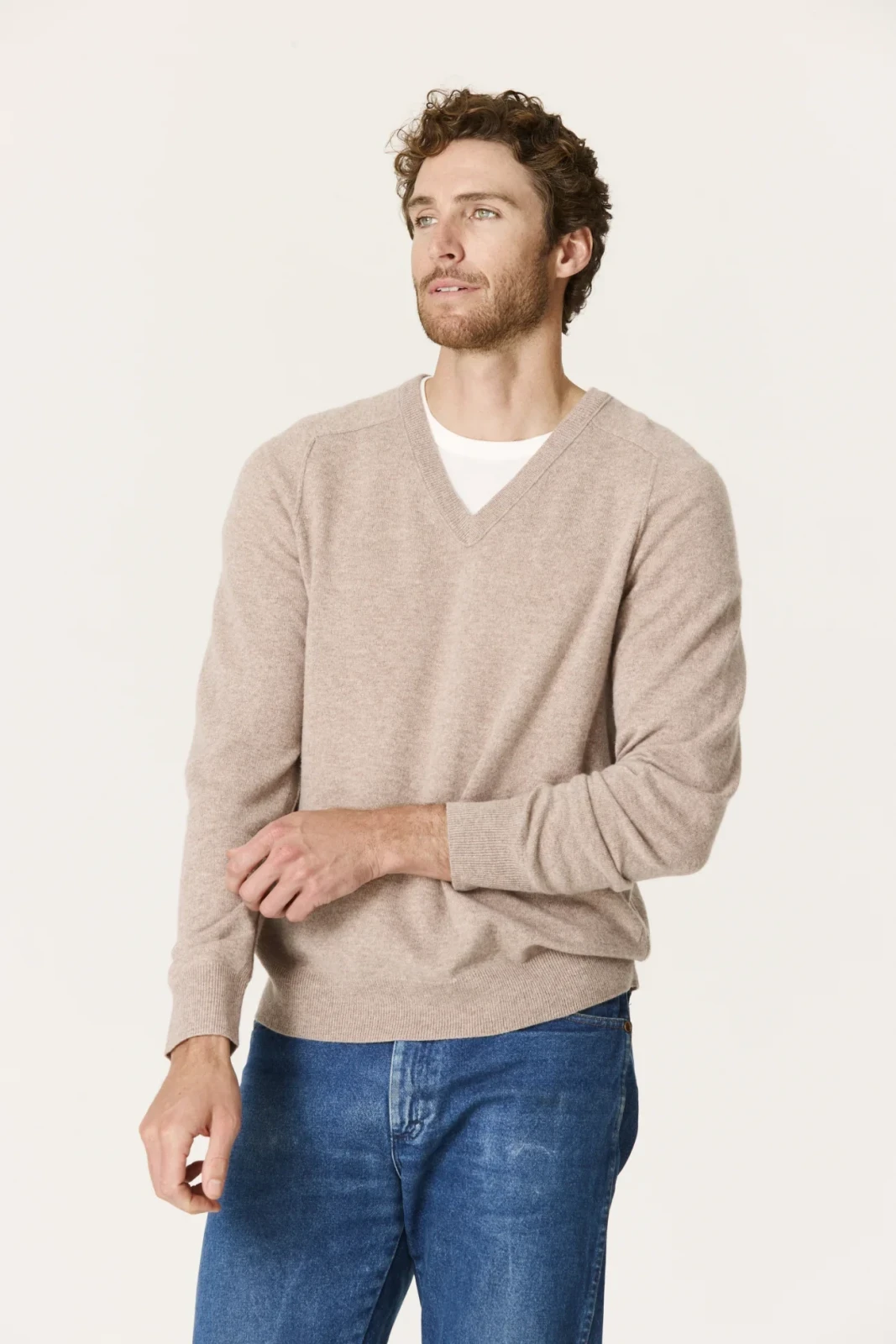 FERGUS CASHMERE V-NECK SWEATER - CHINCHILLA