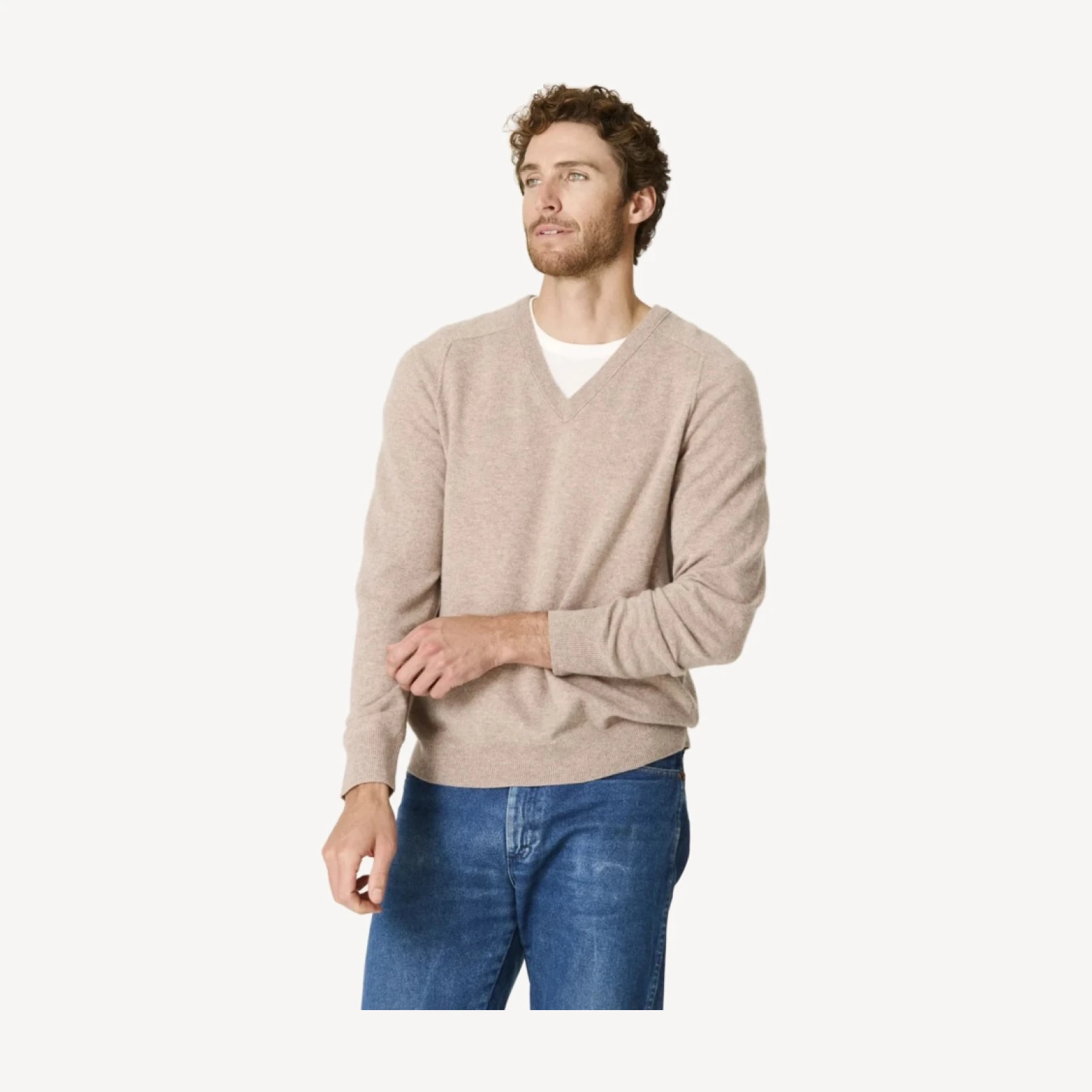 FERGUS CASHMERE V-NECK SWEATER - CHINCHILLA
