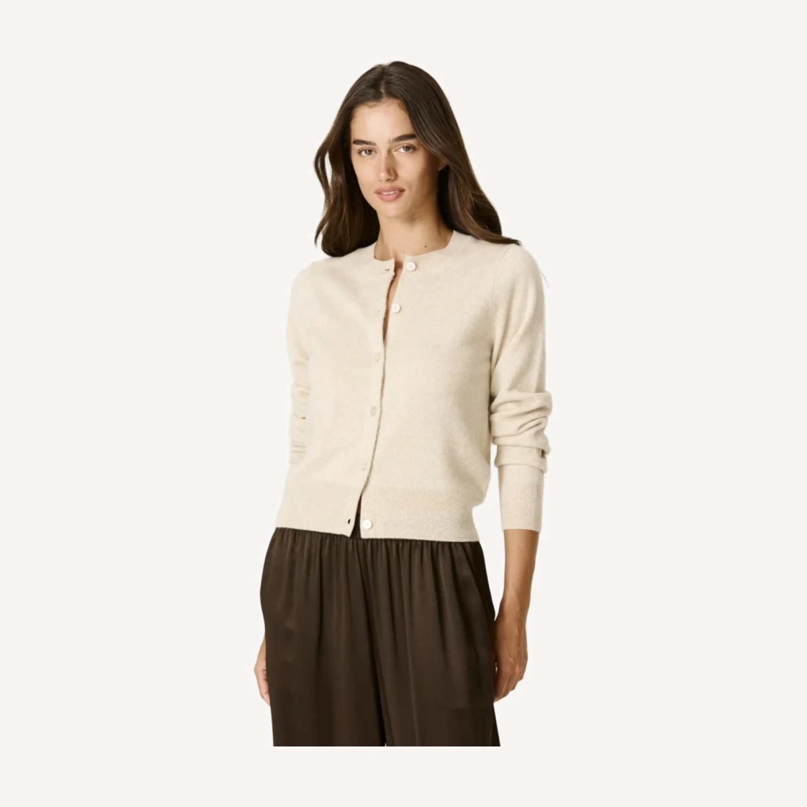 JAYLA BUTTON-UP CASHMERE CARDIGAN - BARLEY