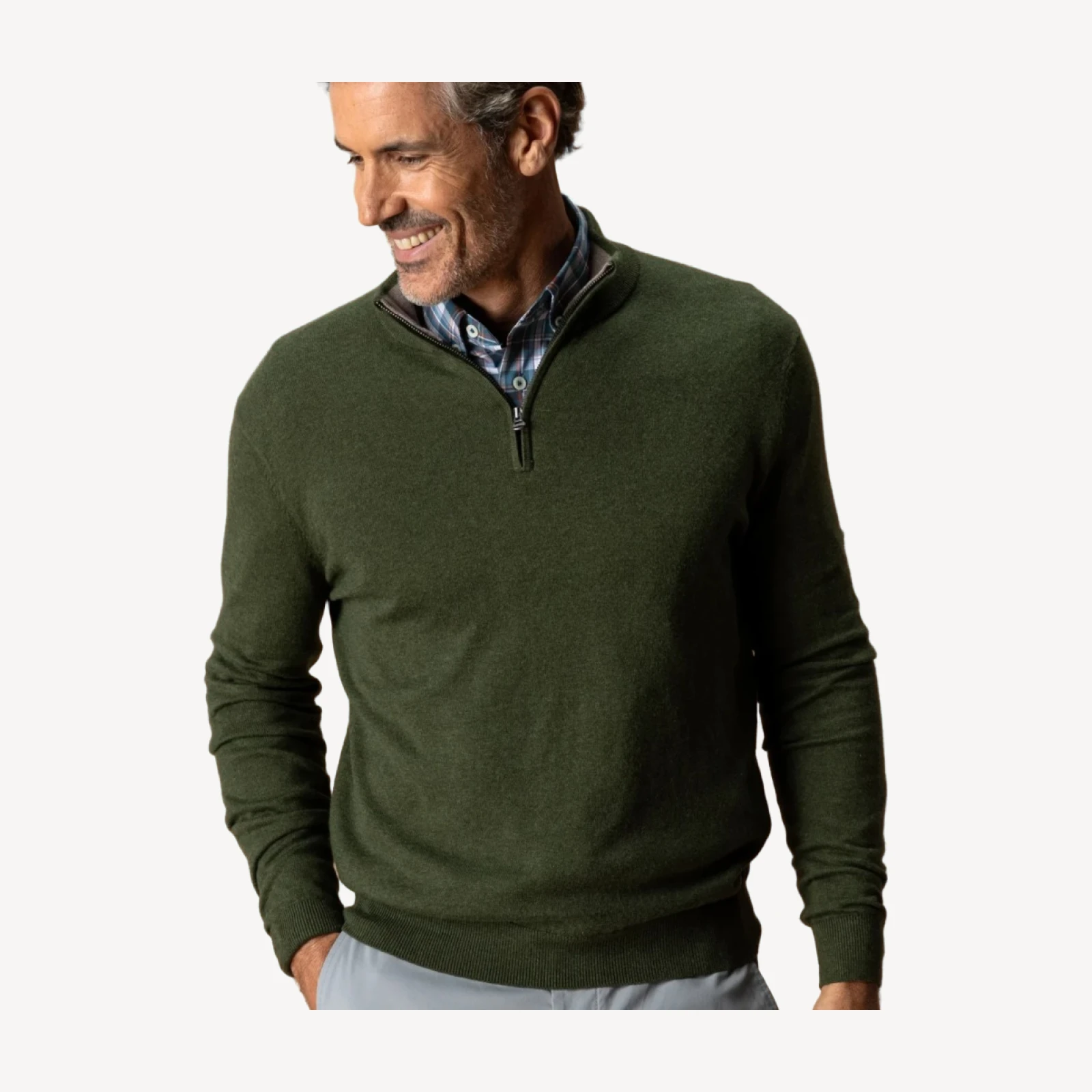 Ridley Cotton Cashmere 1/4 Zip Sweater - Deep Olive