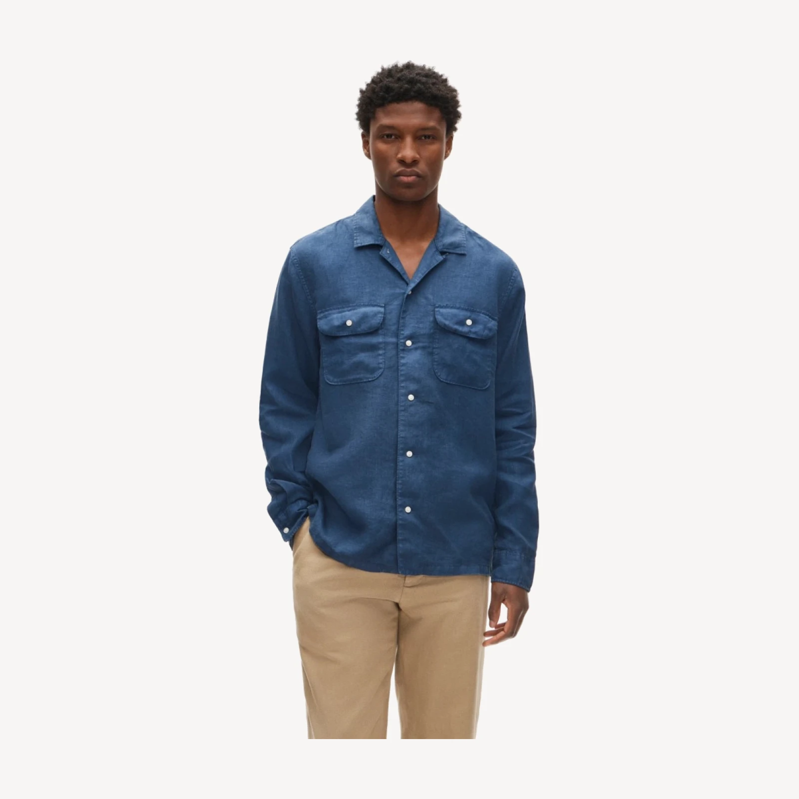 Camp-collar linen shirt