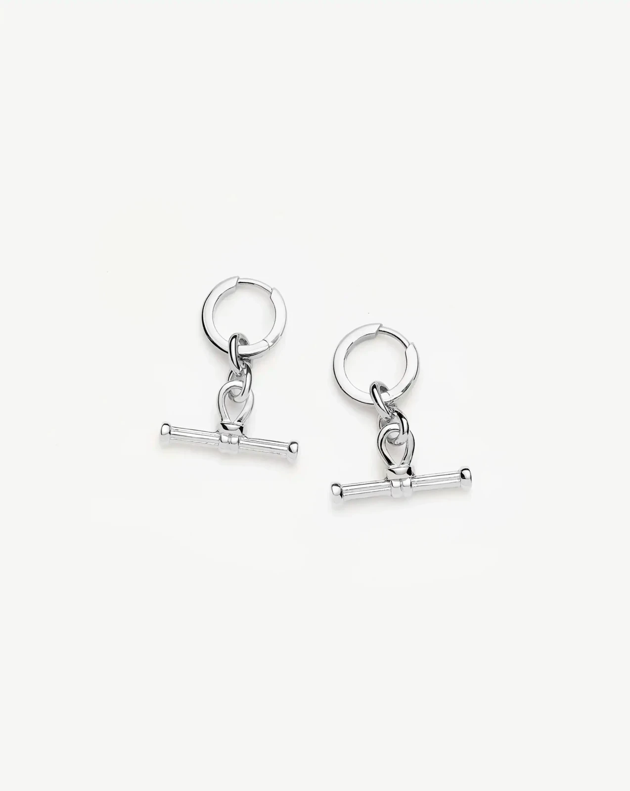 Ridge T-Bar Charm Hoop Earrings | Silver Plated