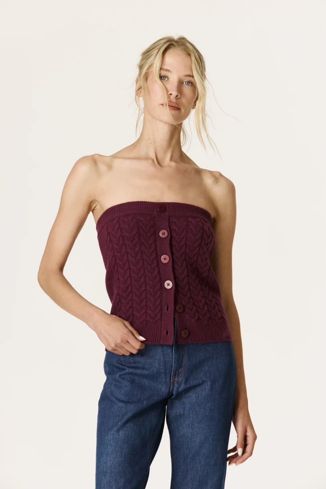 LUNA CABLEKNIT TUBE TOP - CABERNET