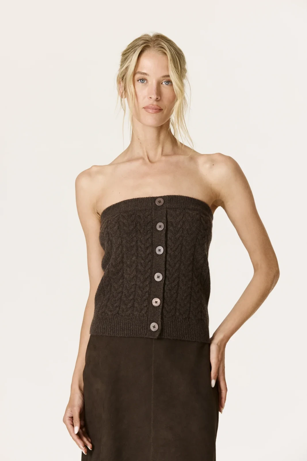 LUNA CABLEKNIT TUBE TOP - COCOA
