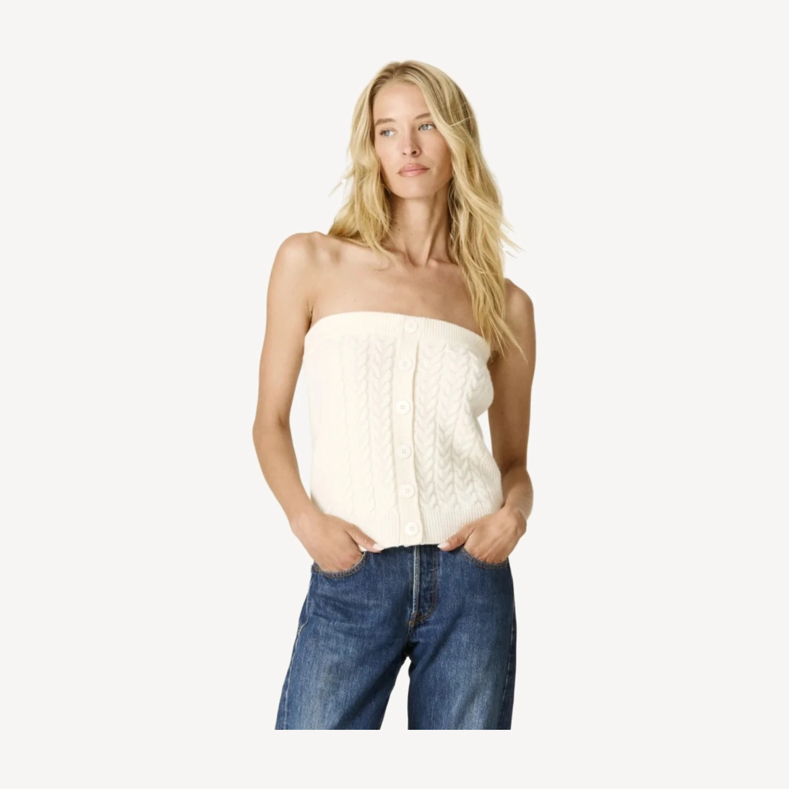 LUNA CABLEKNIT TUBE TOP - ECRU