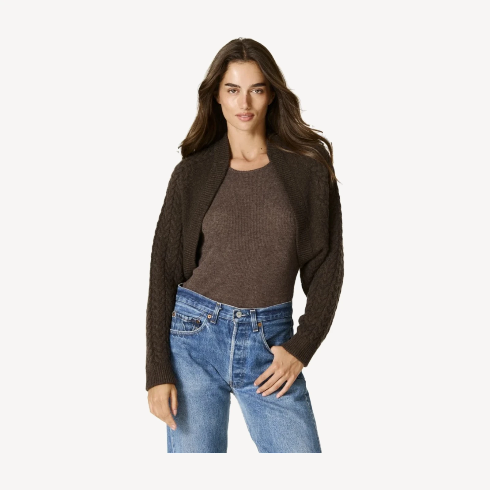 MIA CABLEKNIT SHRUG - COCOA