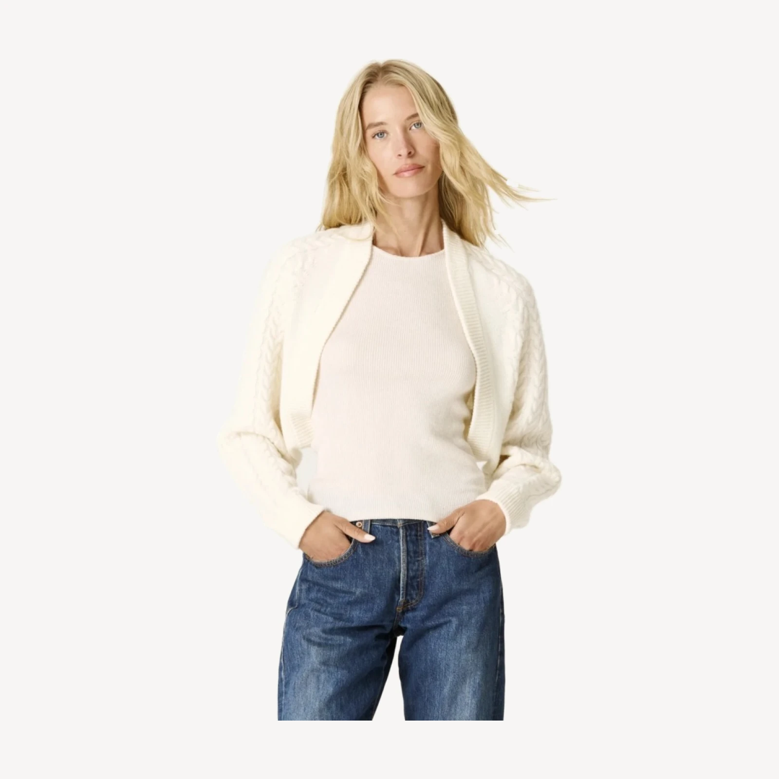 MIA CABLEKNIT SHRUG - ECRU