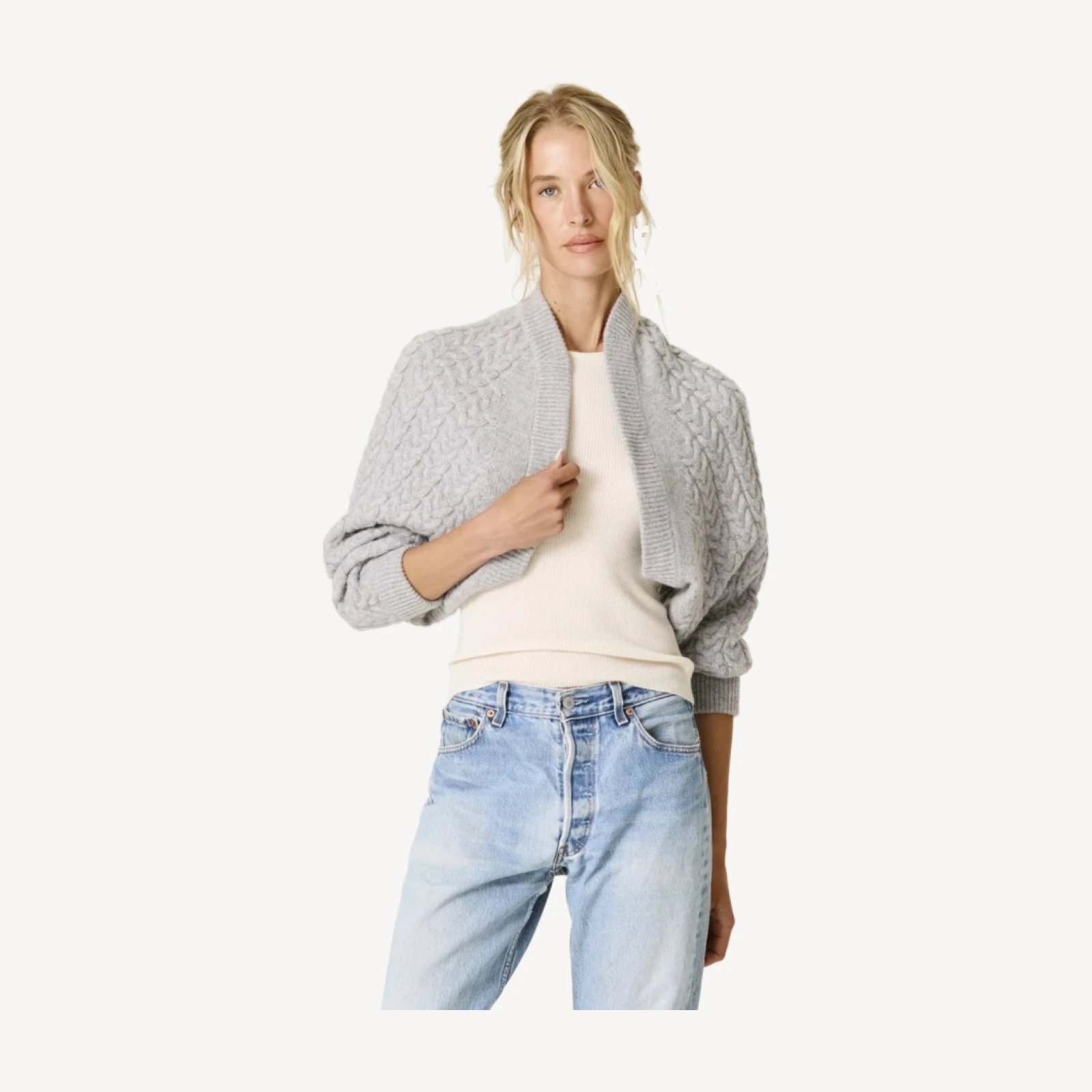 MIA CABLEKNIT SHRUG - SHADOW HEATHER