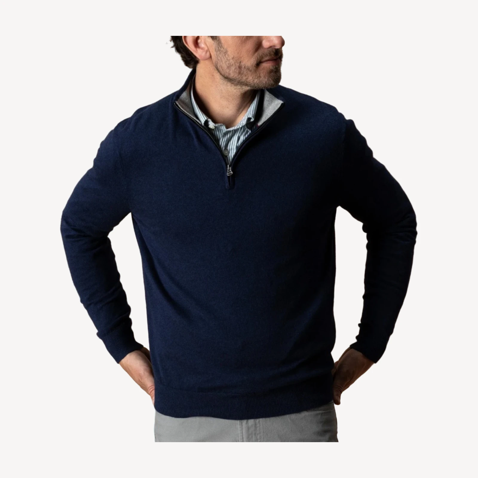 Ridley Cotton Cashmere 1/4 Zip Sweater - Maritime Blue