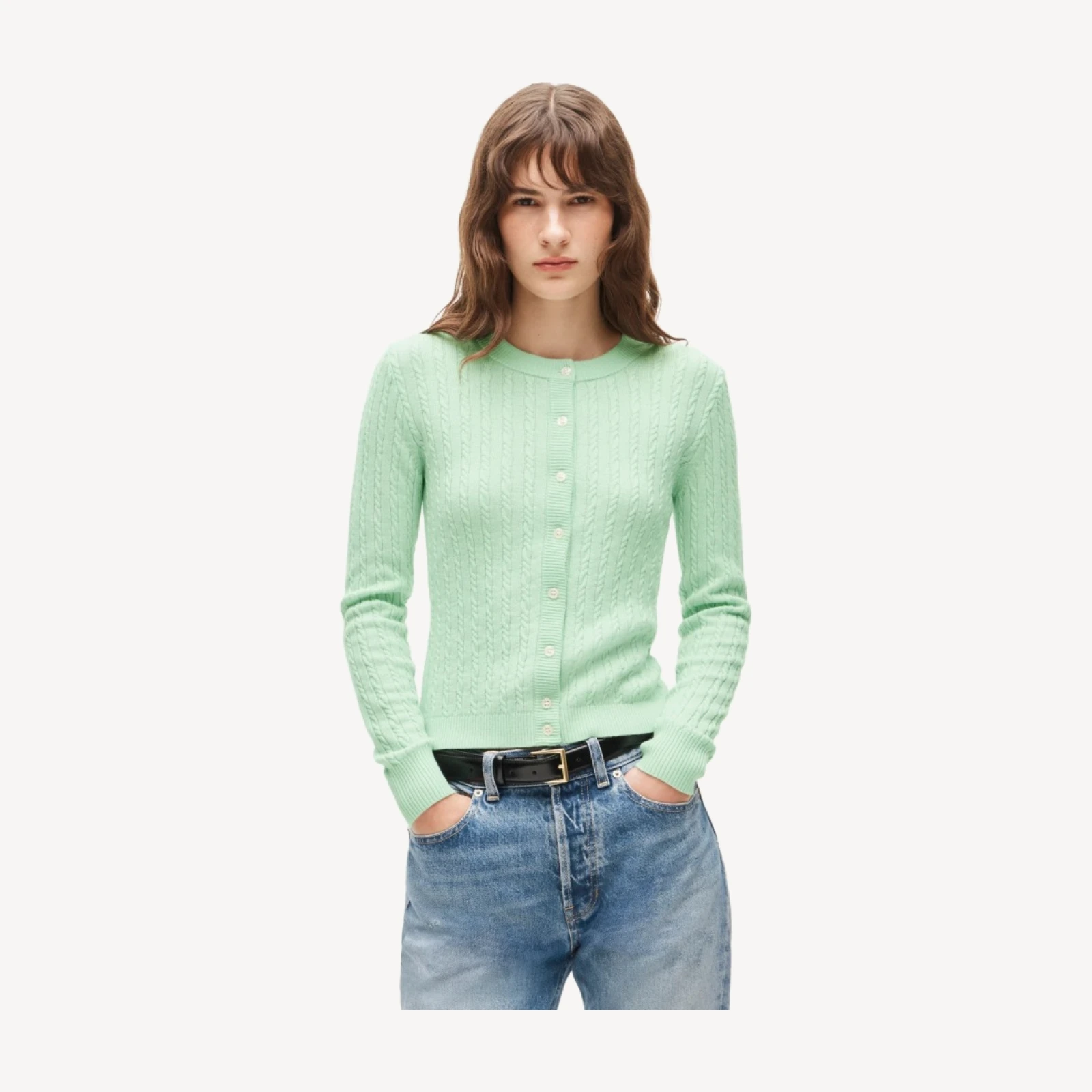 Cable-knit cardigan in merino wool blend