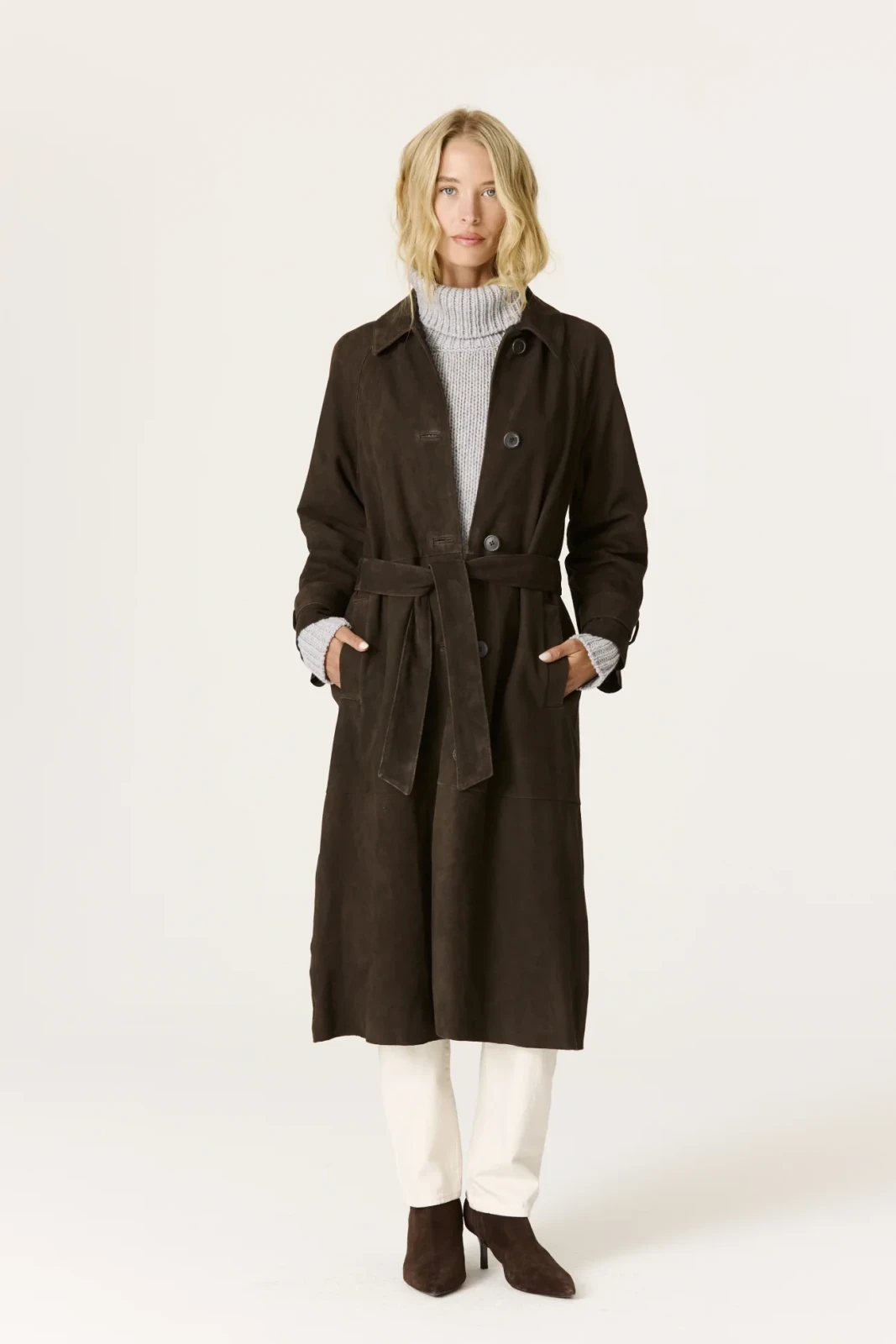 ANNA SUEDE TRENCH COAT - ESPRESSO