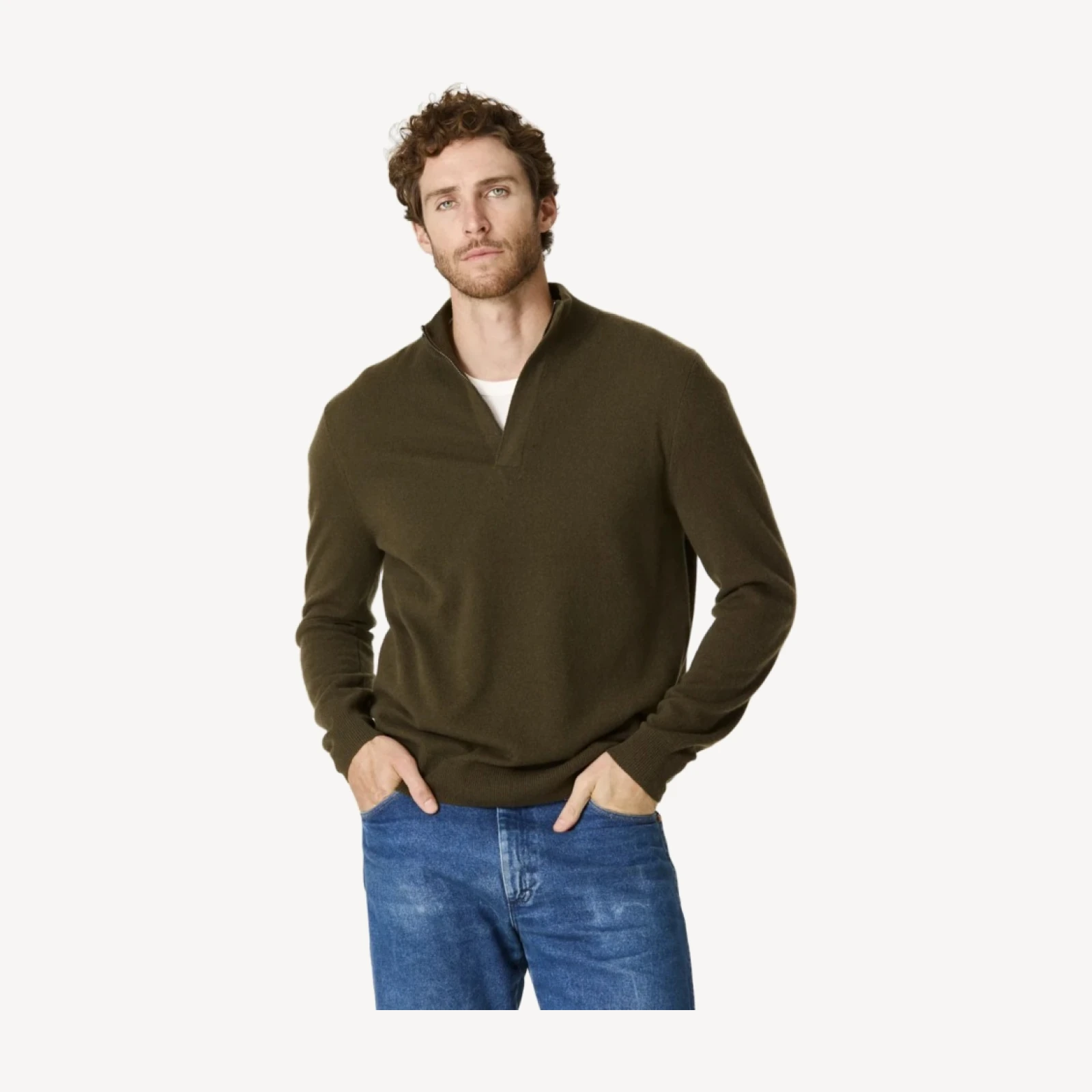FLYNN CASHMERE QUARTER-ZIP - BAYLEAF
