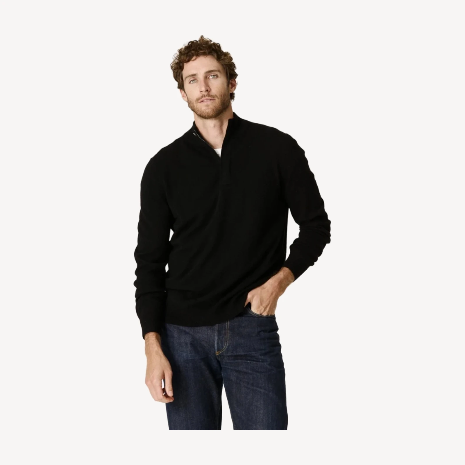 FLYNN CASHMERE QUARTER-ZIP - BLACK