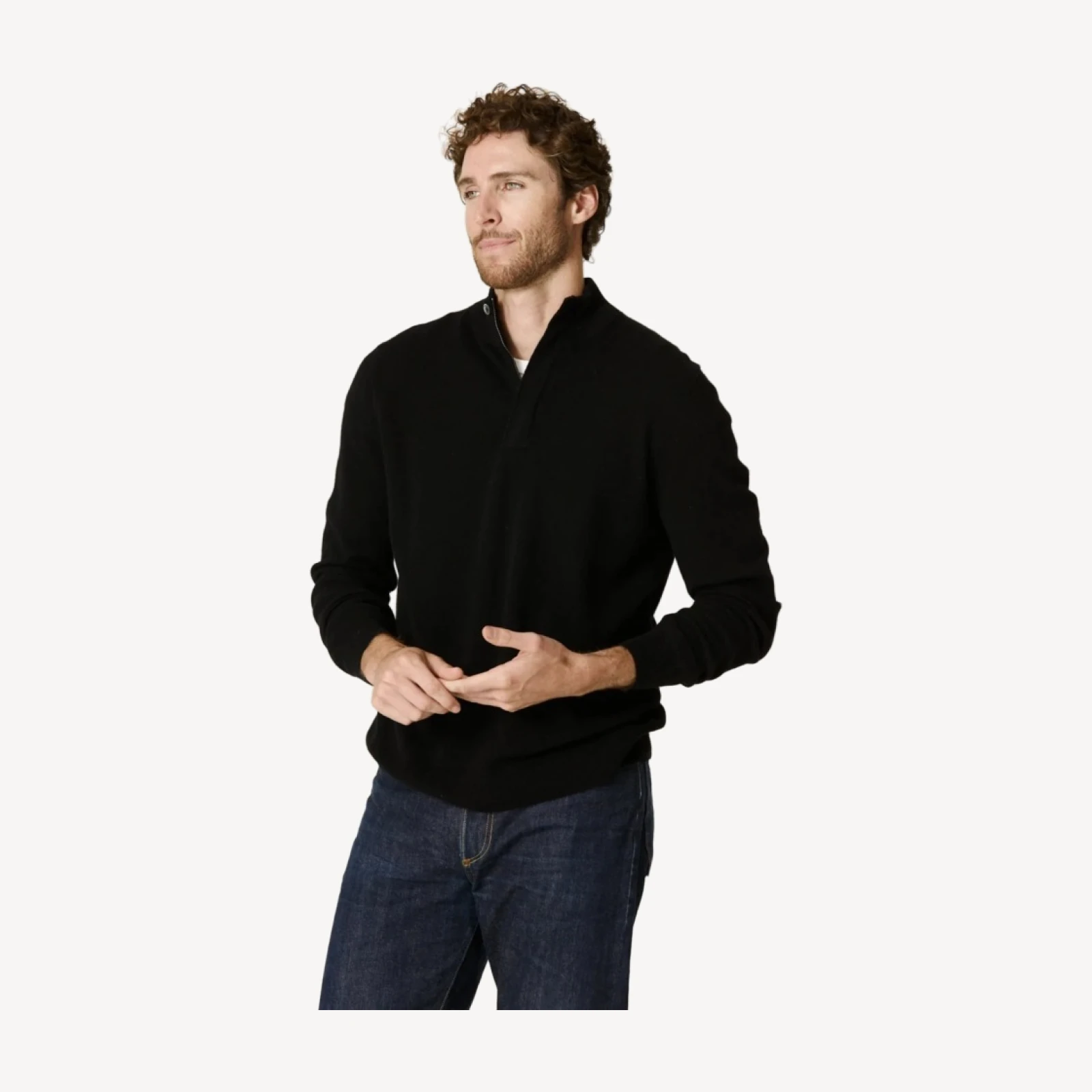FLYNN CASHMERE QUARTER-ZIP - BLACK