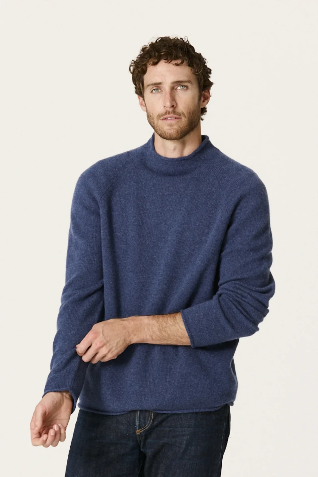 HEATH CASHMERE ROLLNECK SWEATER - INDIGO HEATHER
