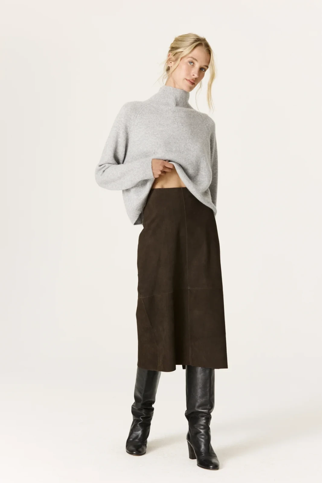 PIPPA SUEDE MIDI SKIRT - ESPRESSO