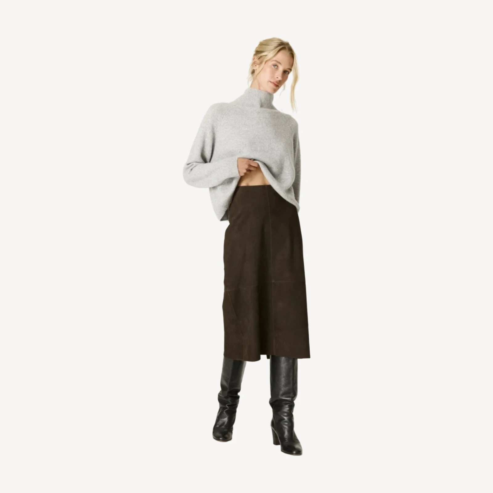 PIPPA SUEDE MIDI SKIRT - ESPRESSO