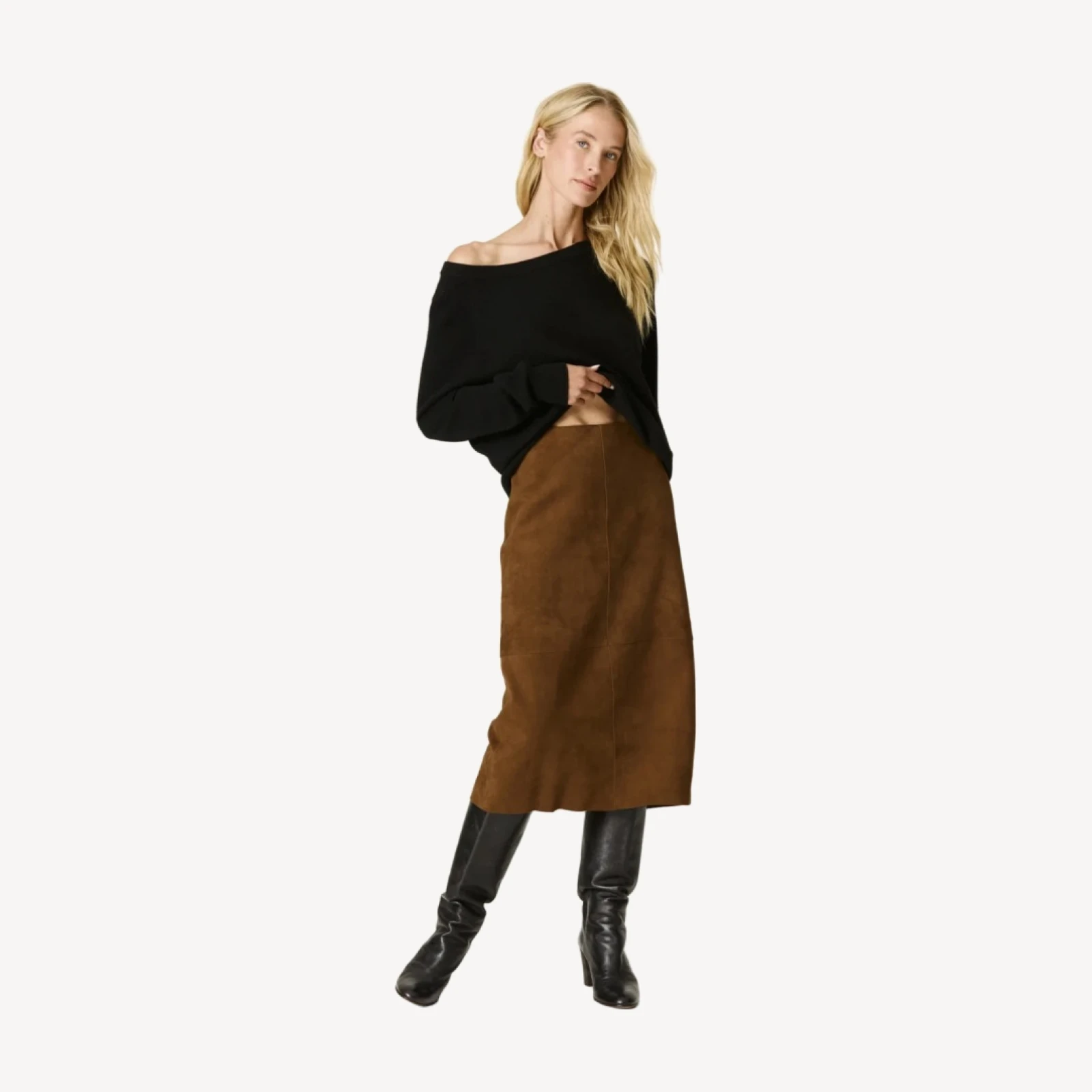 PIPPA SUEDE MIDI SKIRT - HAZELNUT
