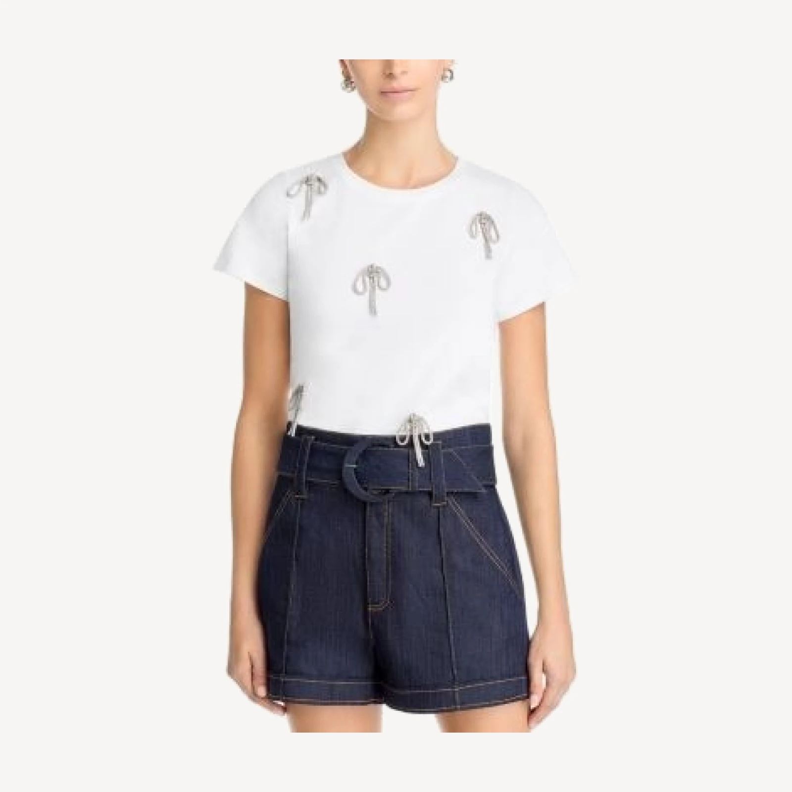 Cinq a Sept Rhinestone Bow Embellished Top