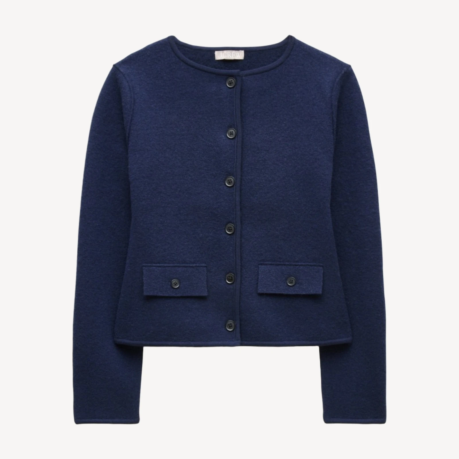 Boatneck sweater-jacket in boiled merino wool