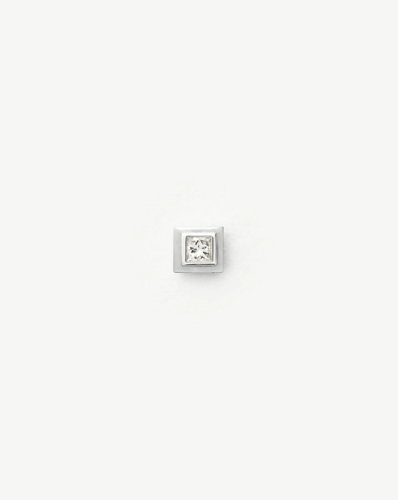 Solid Gold Square Solitaire Flat Back Stud Earring | 9ct Solid White Gold/Diamond