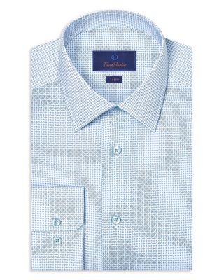 David Donahue Trim Fit Stretch Micro Neat Print Dress Shirt