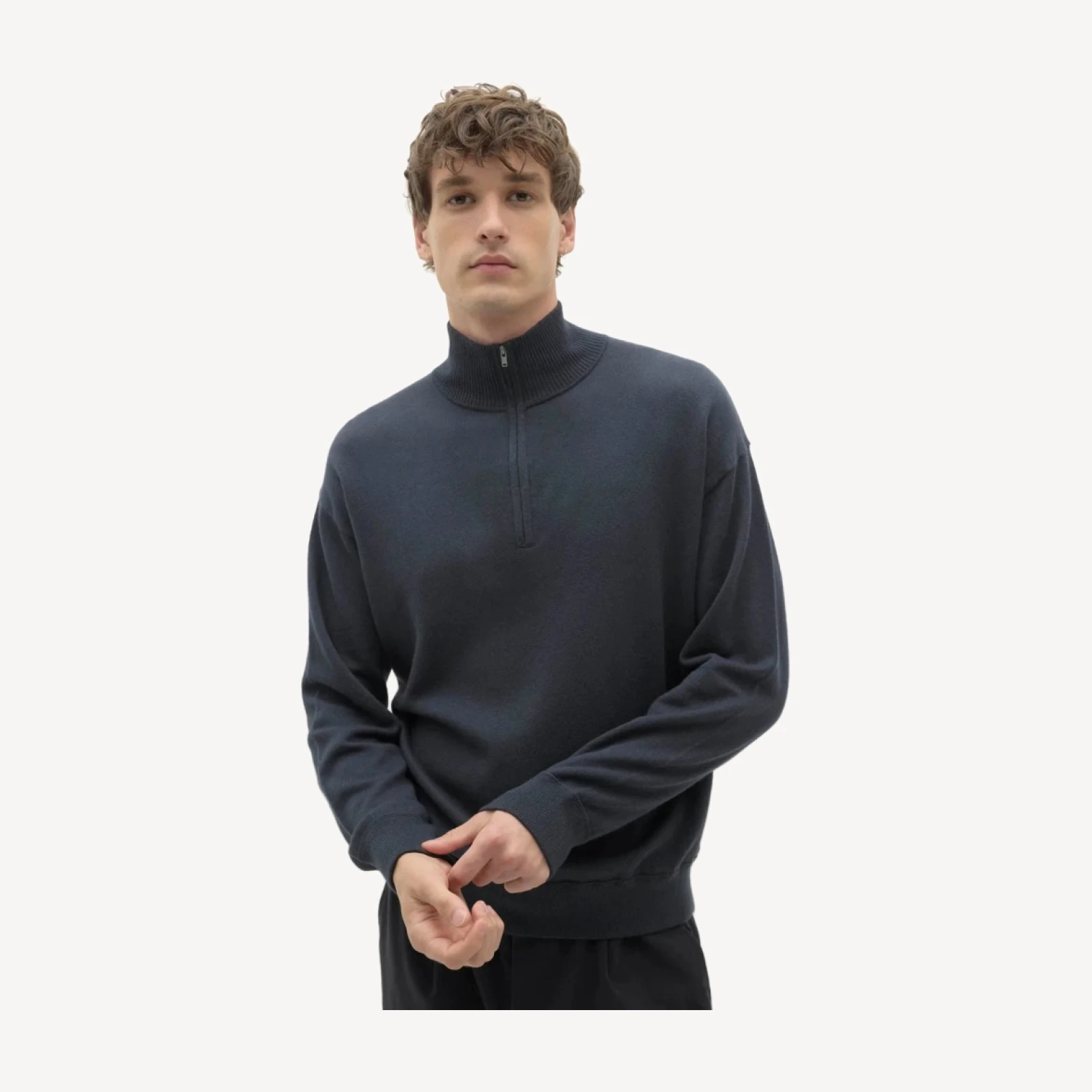 RONAN COTTON CASHMERE MEZZA ZIP - BLU SCURO